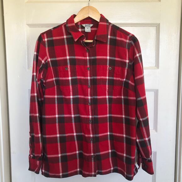 Duluth Trading Co. Flannel Button Down Shirt Womens Medium Red Plaid Gorpcore - Picture 1 of 9